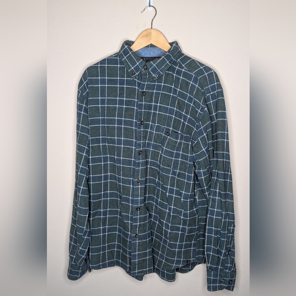Woolrich Woolen Mills Men's Button Down Green Plaid Flannel Sz Large